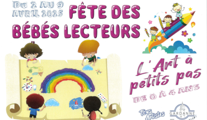 Du 2 au 9 avril, Fête des bébés lecteurs : l'art à petits pas ! Plus de renseignements à la médiathèque.